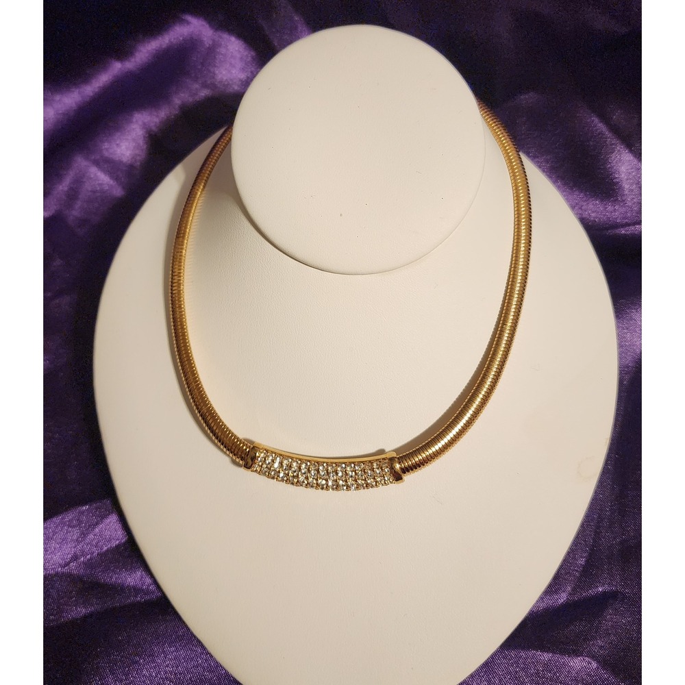 VTG Swarovski Gold Tone Crystal Pave Omega Choker Collar Necklace 16 Inch
